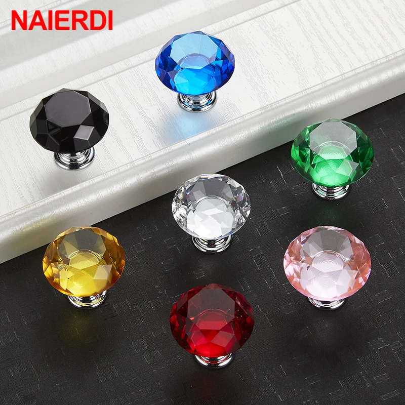 NAIERDI 30 مللي متر/40 مللي متر الماس شكل تصميم والزجاج والكريستال المقابض دولاب التأثيرات مقابض أدراج المطبخ مقابض للخزانة الأثاث مقبض