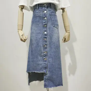 

Plus Size S-5XL!High Waist Denim Skirts Single Breasted Jeans Skirt Women Casual irregular a-line package hip