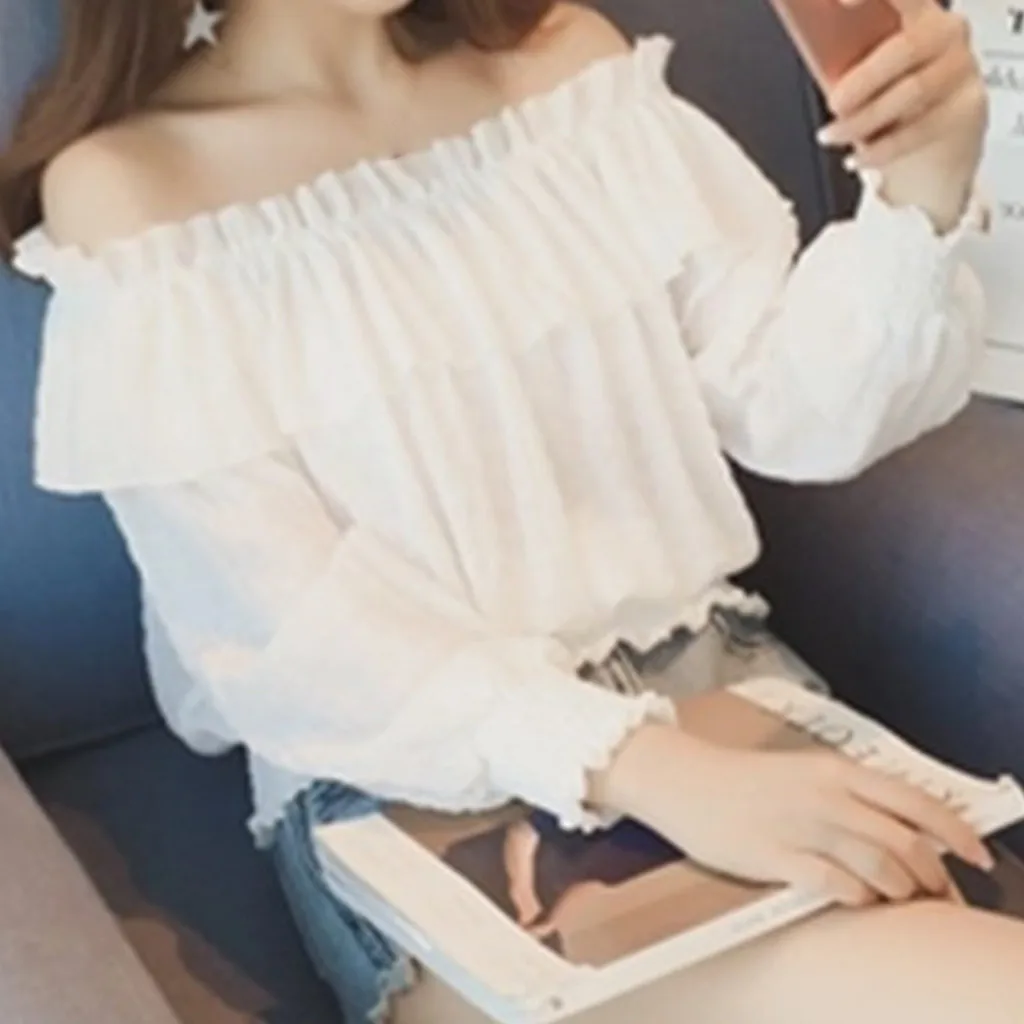 Women blouse 2019 Fashion Off Shouder Women's Shirt Long Sleeve Loose Leisure Shirt Korean