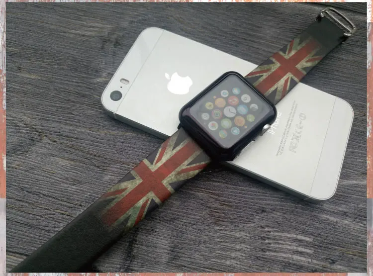 Для Apple Watch Series 4 ремень из натуральной кожи Флаг Стиль часы ремешок для Apple Watch Series 1 2 3 часы ремешок Ремешки 38-42 мм