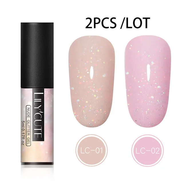 

LILYCUTE 2Pcs Sequins Nail Acrylic Glue Shiny Glitter UV Gel Nail Polish Semi-Permanent Neon Color Soak Off Gel Varnish