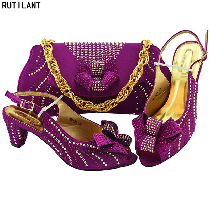

Latest Design Italian Shoes and Bag Set Decorated with Rhinestone African Shoes and Bag Set High Quality Buckle Women Shoes