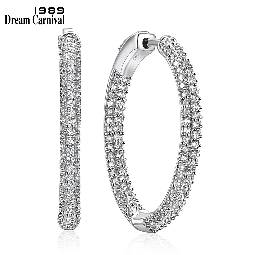 

DreamCarnival1989 New Arrived Women Hoop Earrings Elegant 925 Sterling Silver Zirconia Paved Wedding Party Must Have SE12486R
