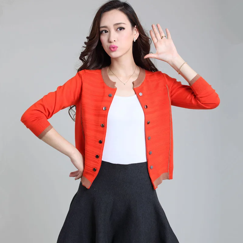 HanOrange 2019 Spring Autumn Cardigan Short Coat Female Women Long Sleeve Screw-Thread Buttons Knitted Sweater S- Plus Size |