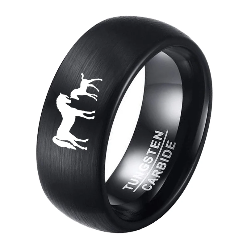 

Dropshipping Personalize Engrave Mama and Cub Horse Rings for Men 8mm Tungsten Wedding Band Fashion Outdoor Women Jewelry