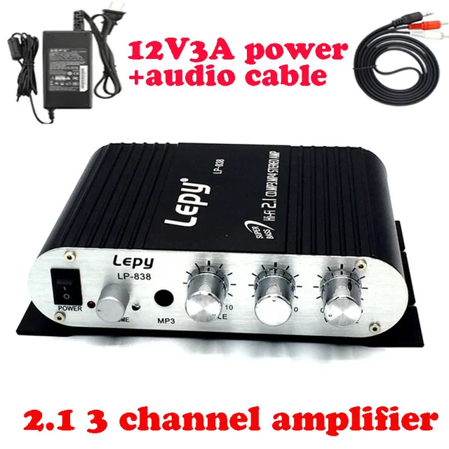 Best Price Lepy LP-838 with power adapter&av cable 2.1 3 channels mini stereo amplifiers HIFI CD MP3 PC car power subwoofer amplificador Best Price Lepy LP-838 with power adapter&av cable 2.1 3 channels mini stereo amplifiers HIFI CD MP3 PC car power subwoofer amplificador