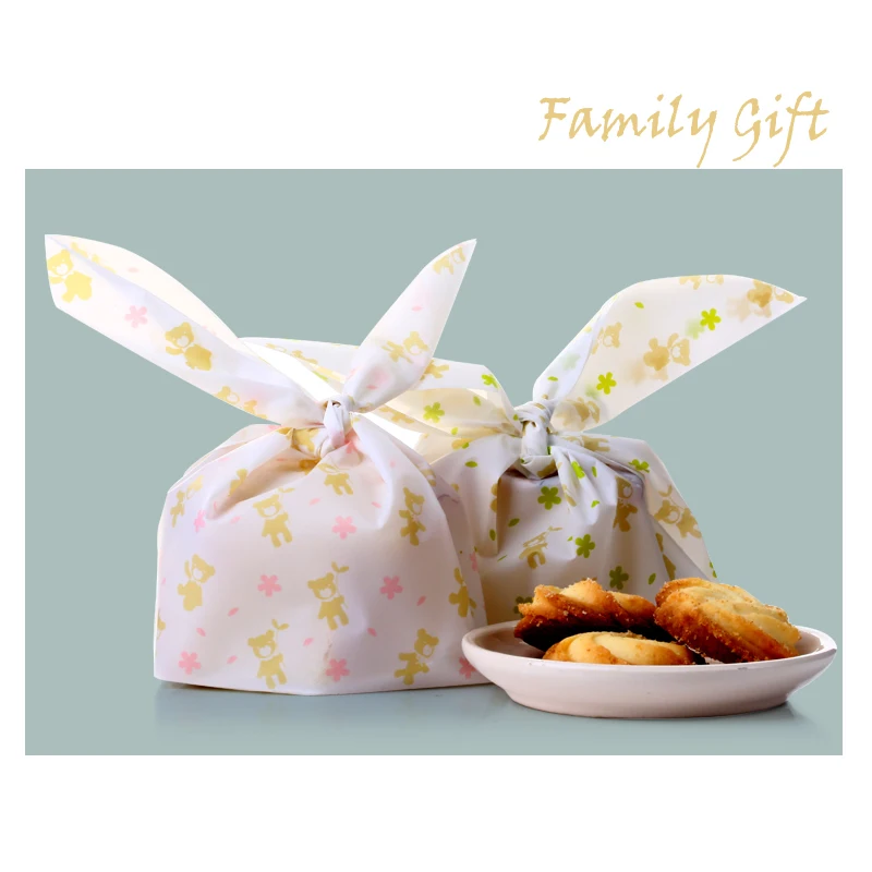100Pcs/Lot Cute flower rabbit Ear Cookie Bags Plastic Bags For Biscuits Snack bread Baking Package Jewelry Gifts
