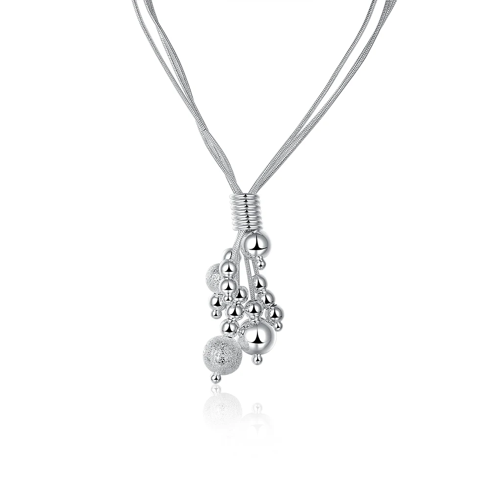 

Brand Unique Three-line Smooth Scrub Beaded Necklaces &Pendants Silver Color Snake Tassel Chain Fashion Jewelry For Women