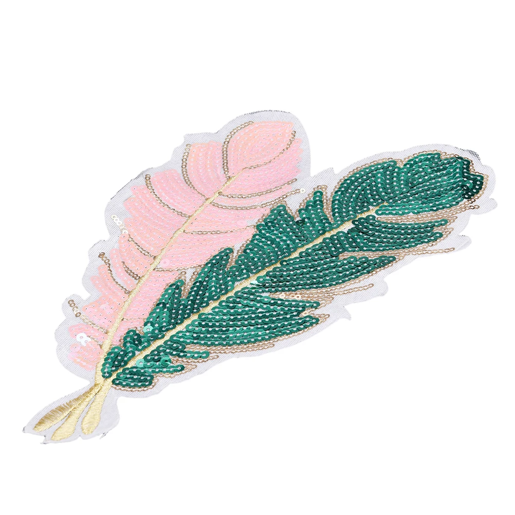 

2019 New Fun Leaves feather Embroidered Patch Iron on Sewing Crystal Applique For Jeans Clothing Decorations