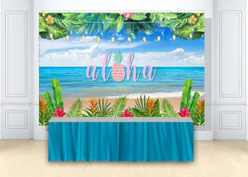 

HUAYI Summer Aloha Luau Party Backdrop for Birthday Party Decoration Tropical leaves Hawaiian sea beach Photo Background W-2116