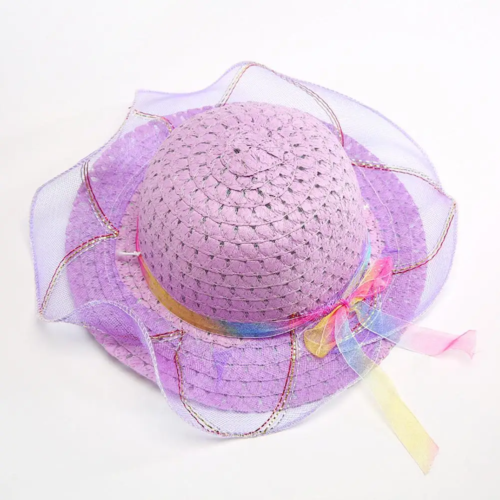 Children Sun Hats Girls Fashion Creative Straw Cap Bowknot Chiffon Decoration Sun Hat Ultraviolet-proof Beach Cap YI0