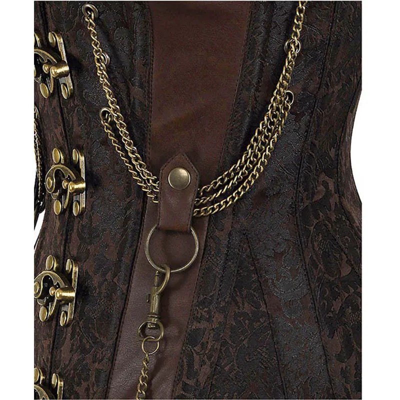 Women's Gothic Clothing Brown Buckle Steampunk Corset With Chains Sexy Slimming Belt Waist Trainer Corsets Overbust  (4)