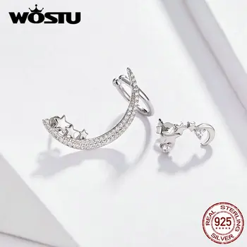 

WOSTU Dazzling Moon Stars Stud Earrings 925 Sterling Silver Zircon Stone Earrings For Women Wedding Original 925 Jewelry FIE616