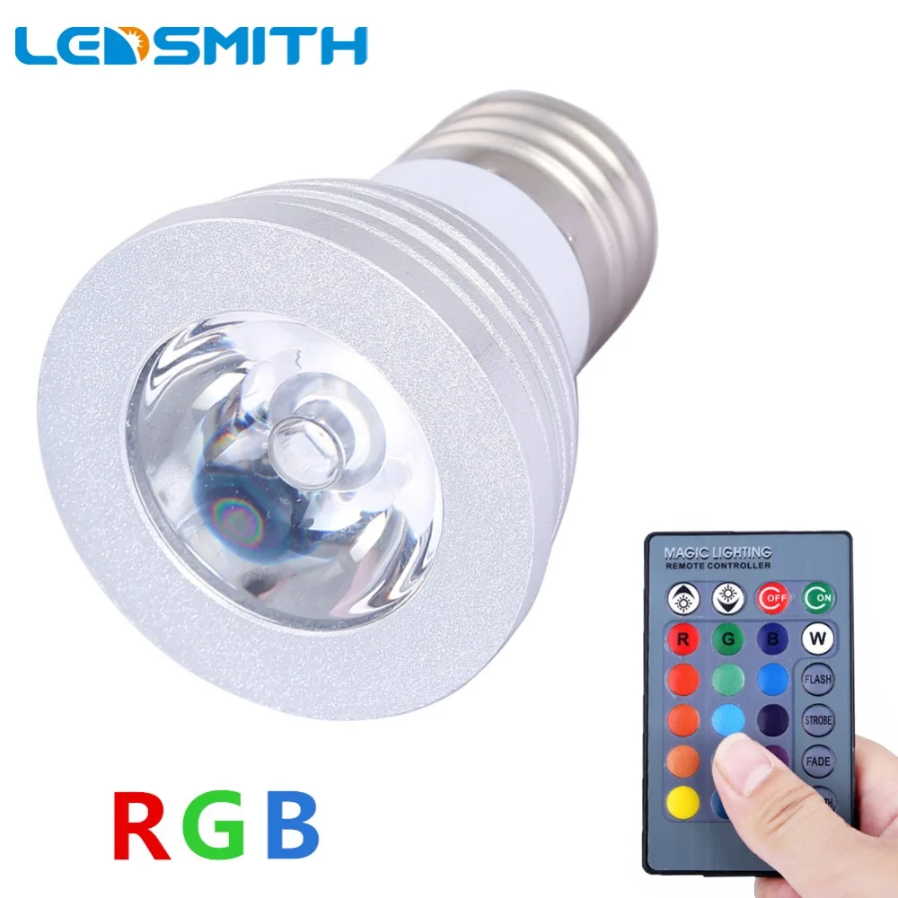 E27 E14 GU10 MR16 3 Вт RGB Светодиодная лампа 16 цветов точечная с ИК пультом дистанционного