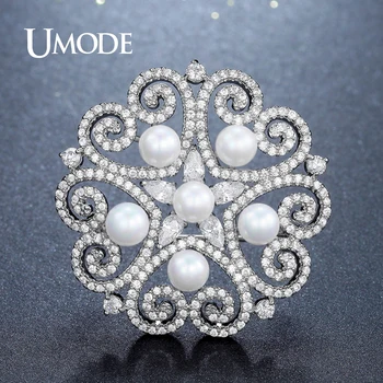 

UMODE Fashion Pearl Brooches Jewelry for Women Fashion Large Rhinestone Crystal Love Heart Shape Flower Brooch Pin Collar UX0005
