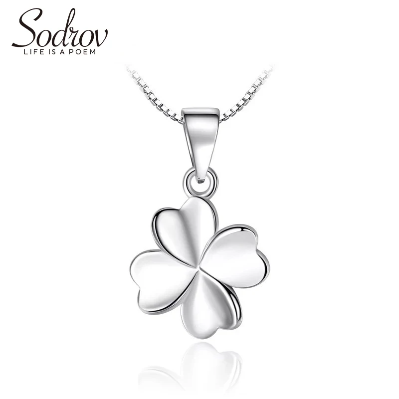 

SODROV Authentic 925 Sterling Silver Four Leaf Clover Charm Necklace Ladies Silver Lucky Clover Jewelry