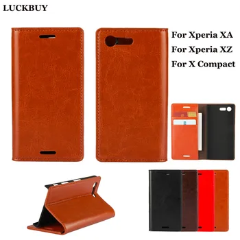 

LUCKBUY Top Quality Classic Business Real Leather Flip Cover For Sony Xperia XZ /Xperia XA/Sony X Compact Luxury Wallet cases