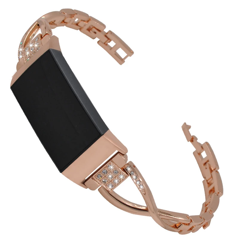 Stainless Steel Bling Bands for for Fitbit Charge 3 Smart Watch X-Link with Rhinestones Strap High Quality (4)