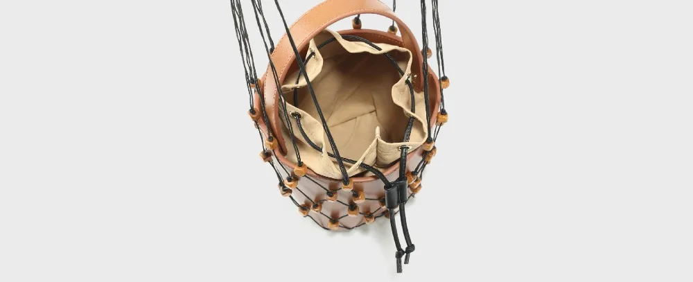 Blascher Summer Women Bags New Fashion Genuine Leather New Frosted Wooden One-Shoulder Handbag Bead Hanging Fishing Net Bag SQ64 (11)