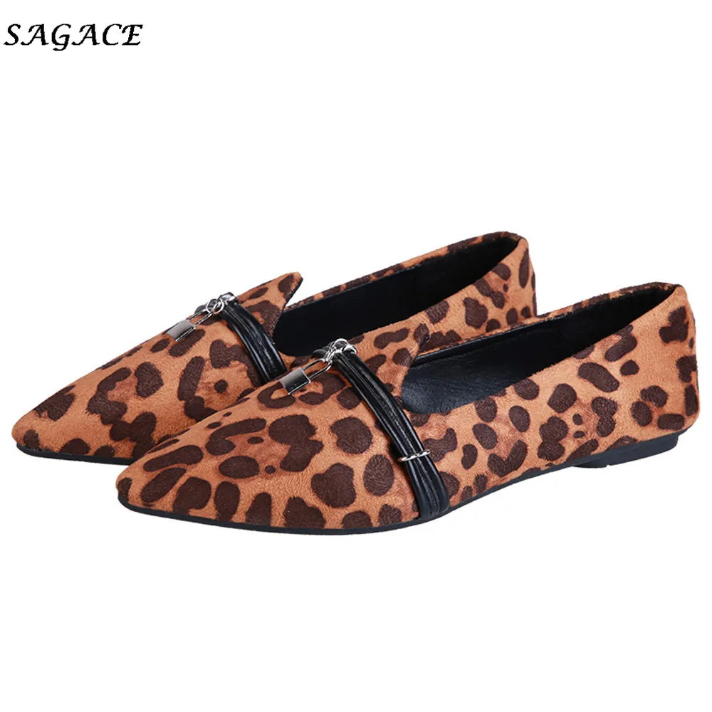 

SAGACE flat shoes woman 2018 soft Leopard Printed Pointed Leisure Matching Shoes Four Seasons zapatos mujer SIZE35-40