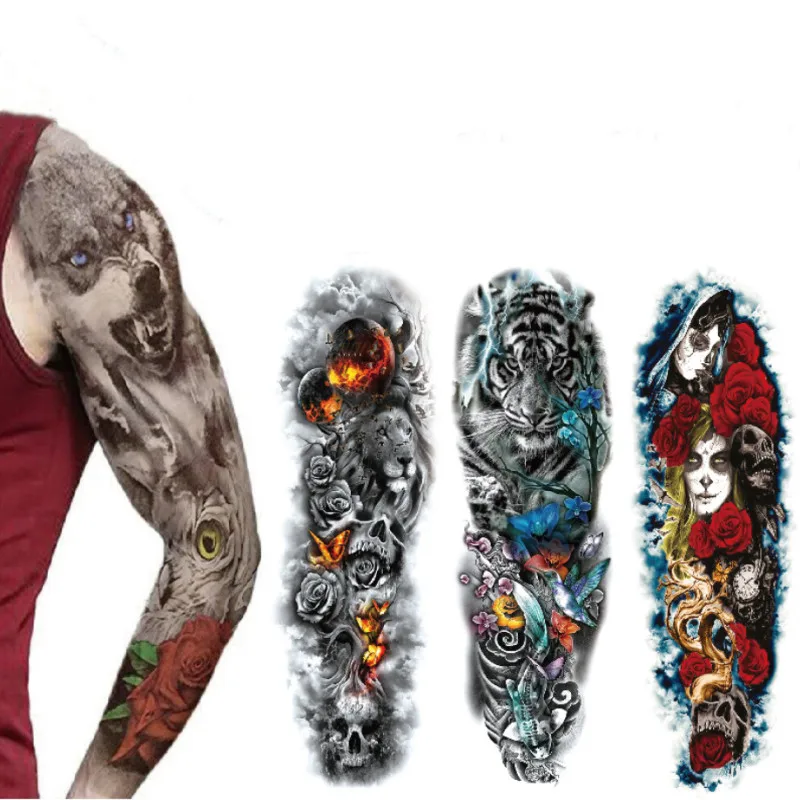 

Waterproof Temporary Tattoo Sticker Eye Clock Bird Pagoda Full Arm Large Size Fake Tatto Flash Tatoo Sleeve Tato for Men Women