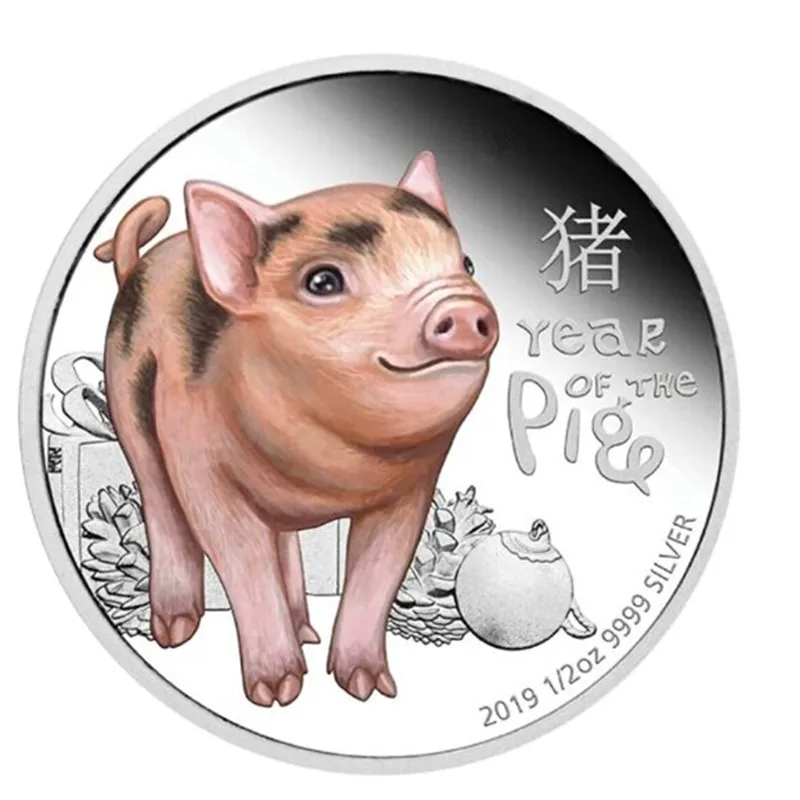 

2019 Chinese Zodiac Year of The Pig Coins Australia Elizabeth II Commemorative Coin Silver Plated New Year Gifts