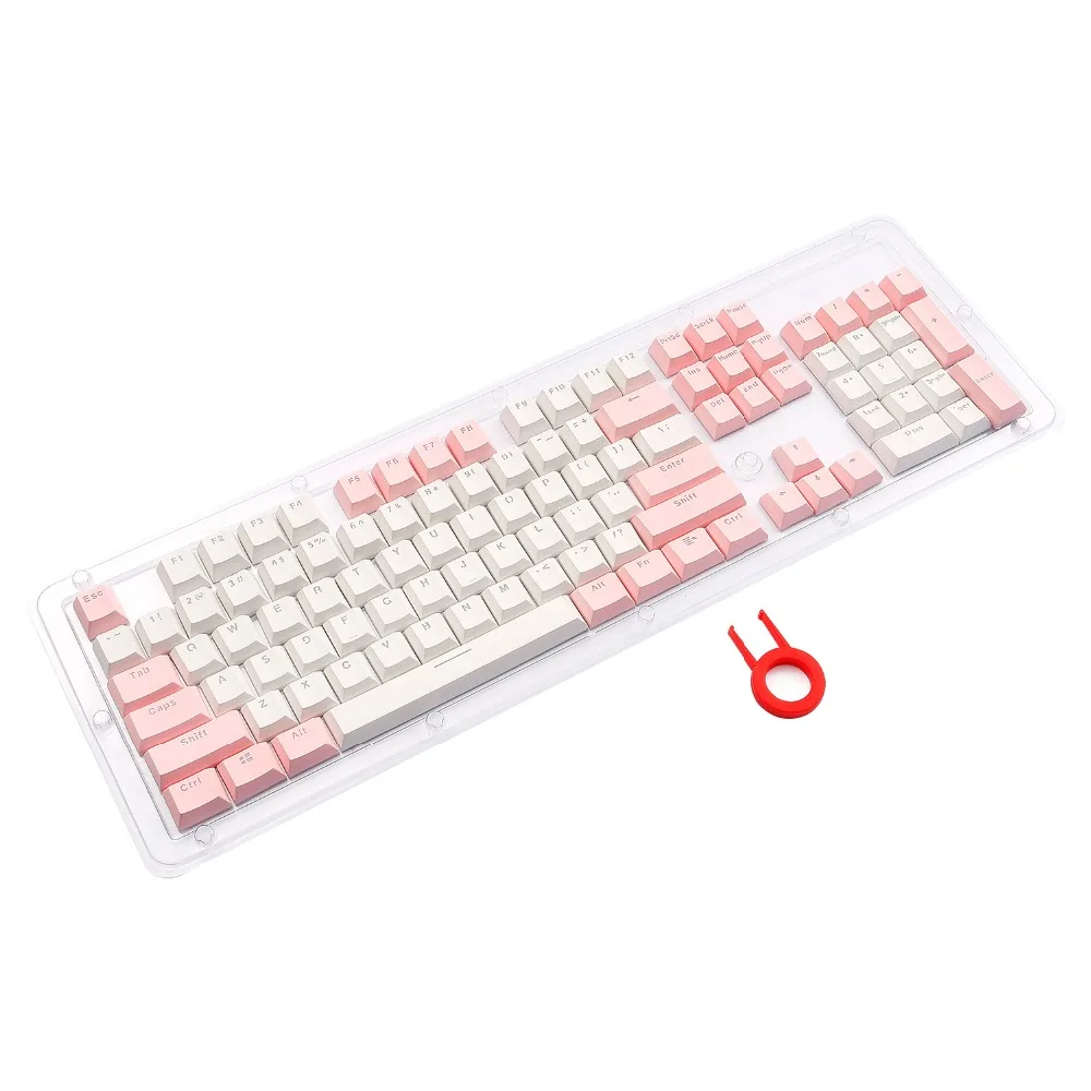 

PBT Keycaps for Mechanical Keyboard Double Shot Pink White Combo Support Backlit US Standard 104 Keys Keycap with Key Puller
