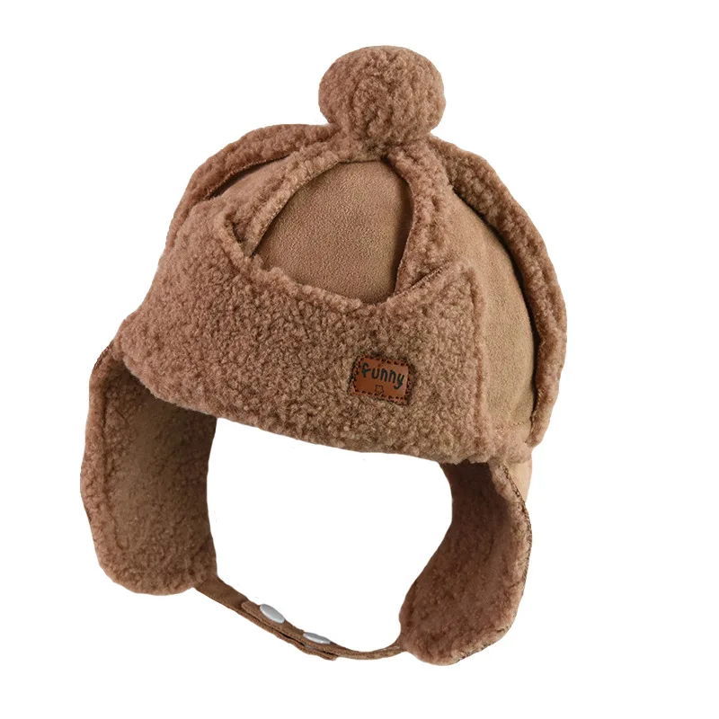 Осенне-зимняя детская шапка из толстого плюша для мальчиков и девочек, детская шапка Lei Feng с защитой ушей, Детские теплые кашемировые шапочки из овечьей шерсти