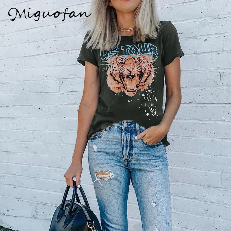 Женская хлопковая Футболка Miguofan уличная футболка с короткими рукавами и круглым