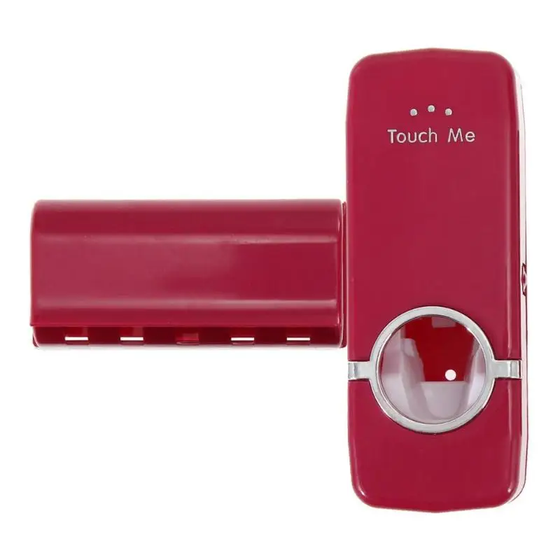 Экологический пластиковый держатель зубной щетки автоматический диспенсер для зубной пасты+ 5 настенная подставка для зубных щеток крепежная подставка для ванной комнаты - Цвет: Красный