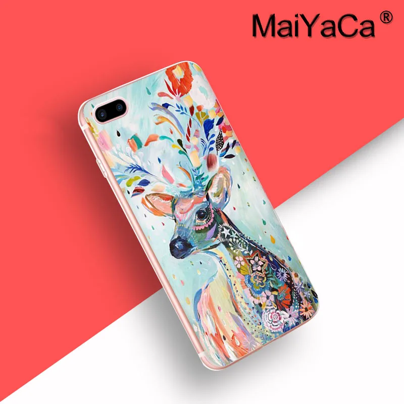 MaiYaCa Lovely Cartoon Animal Phone Case ShellFor iphone 6 6s 7 8 Plus X 5s Case Colorful Deer Painting Cover Phone Cases Coque