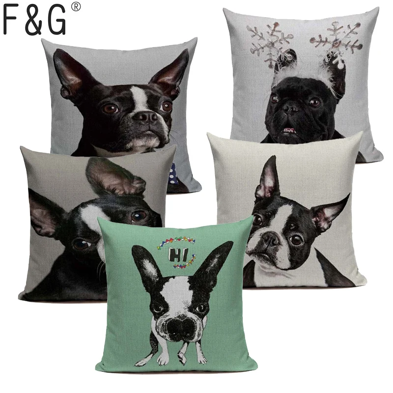 

Cute Bulldog Cushion Cover Black and White Vintage Summer Style French Bulldog Cushions for Car Sofa Decorative Throw Pillow