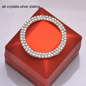 

(L0014) 20pcs/lot,50mm round all ab Crystal Rhinestone embellishment, double row,no bar in middle,silver or gold plating