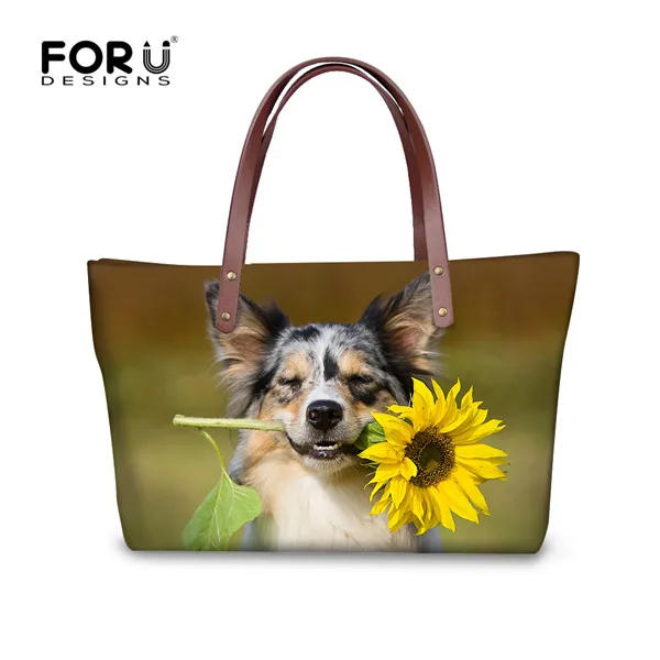 Forudesigns/3D Бордер-колли собака Для женщин сумки Повседневное женская через плечо Сумки животного сумка Bolsas Женственный топ-ручкой - Цвет: Ярко-розовый