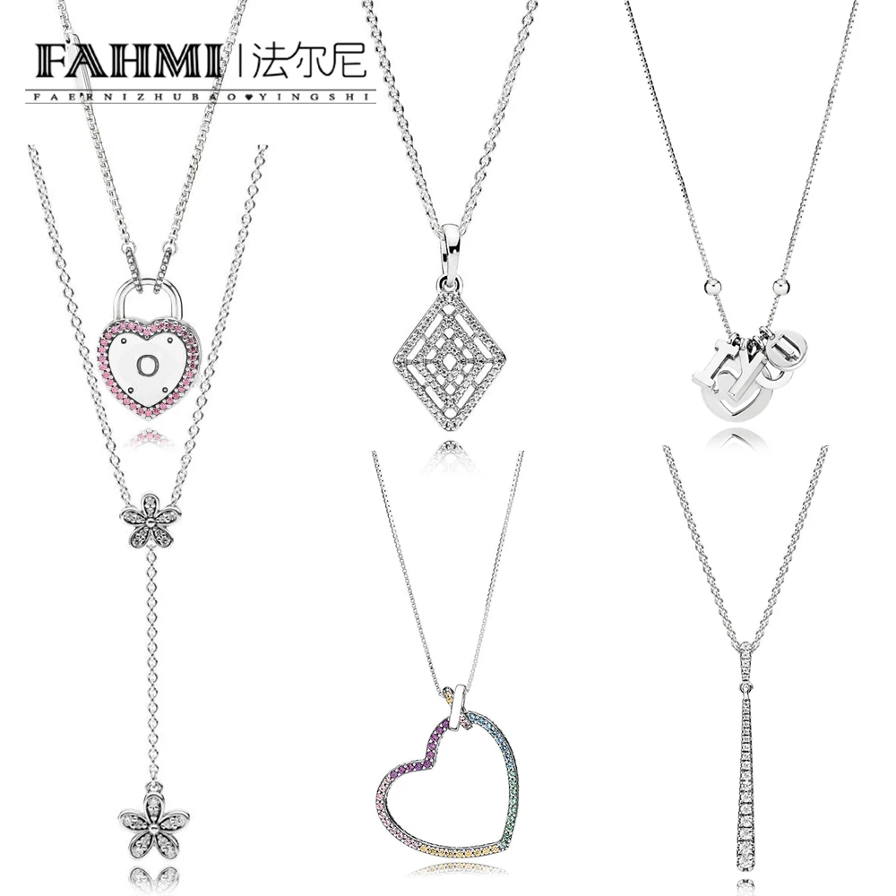 

FAHMI 100% 925 Sterling Silver 1:1 Charm Pendants SHOOTING STAR NECKLACE LOCK YOUR PROMISE Collier I Love you Dazzling Daisies