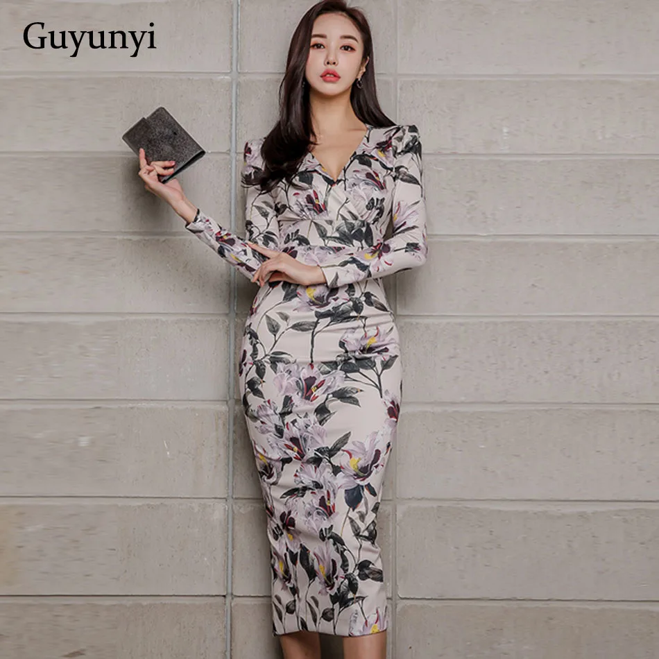 Buy Best Fy5dX Athens Floral 2019 Spring Office Lady Dress V Neck High Waist Mid Calf Length Wrist Sleeve Pencil Women's Dresses Buy Best Fy5dX Athens Floral 2019 Spring Office Lady Dress V Neck High Waist Mid Calf Length Wrist Sleeve Pencil Women's Dresses