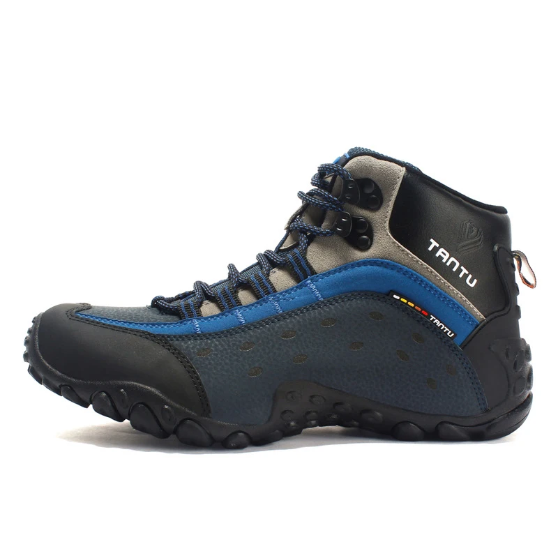 New non-slip Wear-resistant High-top Outdoor Trekking Hiking Shoes Big size 39-46 Sneakers Men Outdoor Hunting Safty Shoes - Color: blue