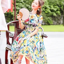 Top Fashion New Summer Women Sweet Floral Printed Celebrity Runway A-line Dress 3D Print Colorful Cute Slim Dress High Quality