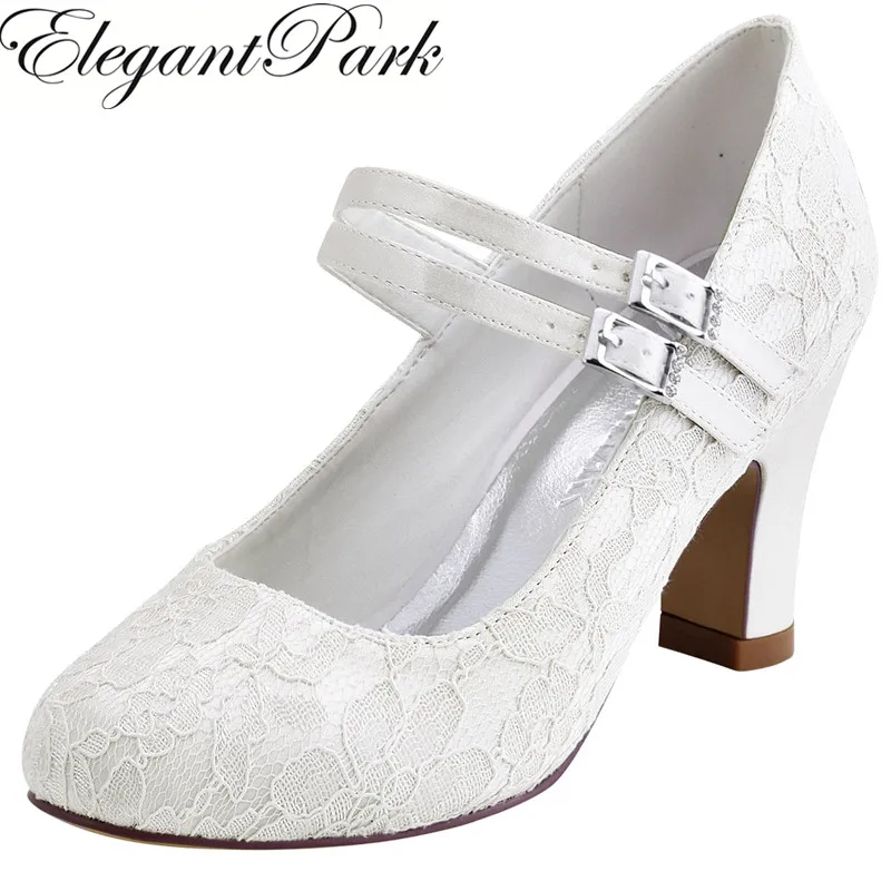 Woman Shoes Wedding Bridal White Ivory Closed Toe Med