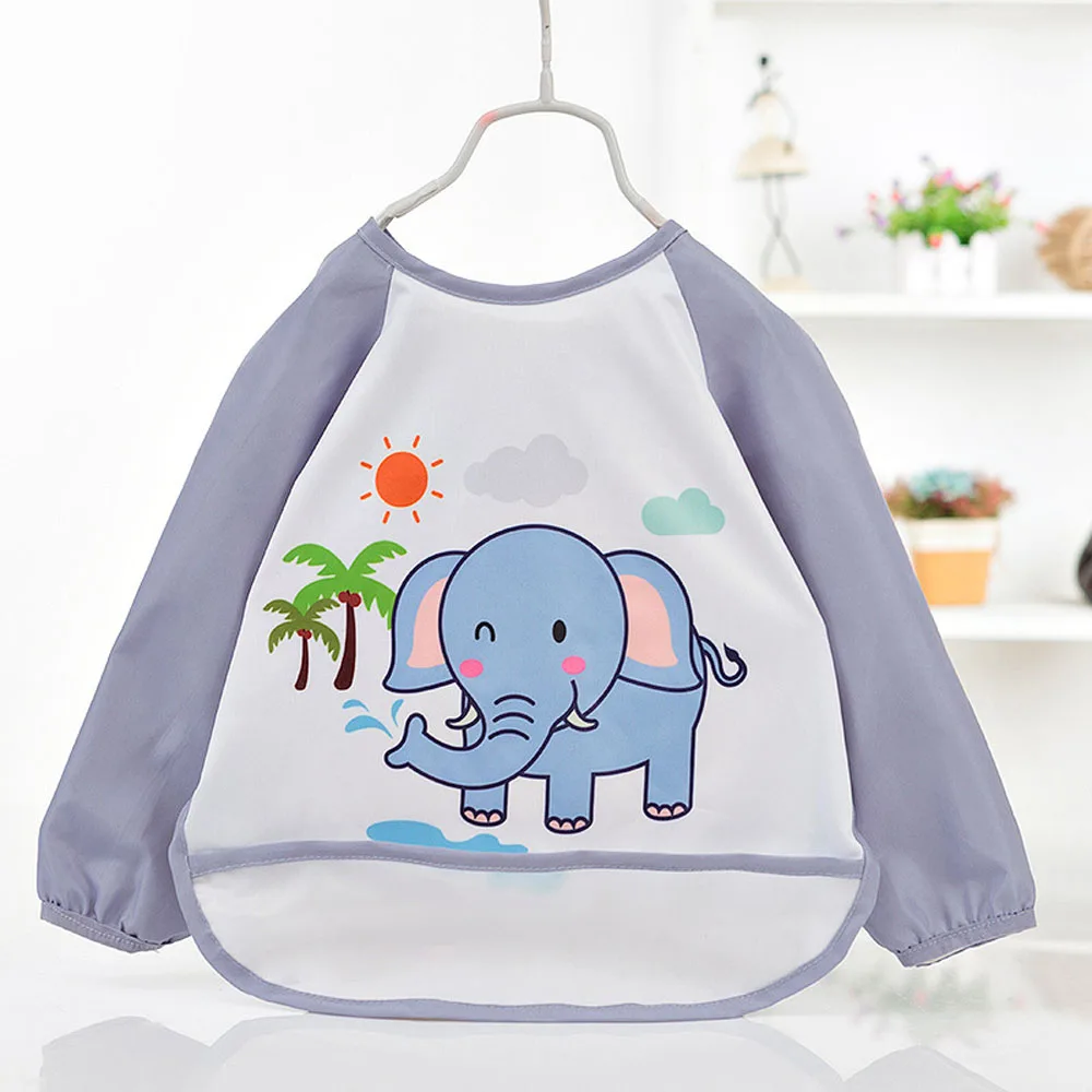 Cute Baby Bibs Apron Cartoon Animals Bandana Bib Adjustable Burp Cloths Feeding with Long Sleeves Bib Baby Stuff for Newborns
