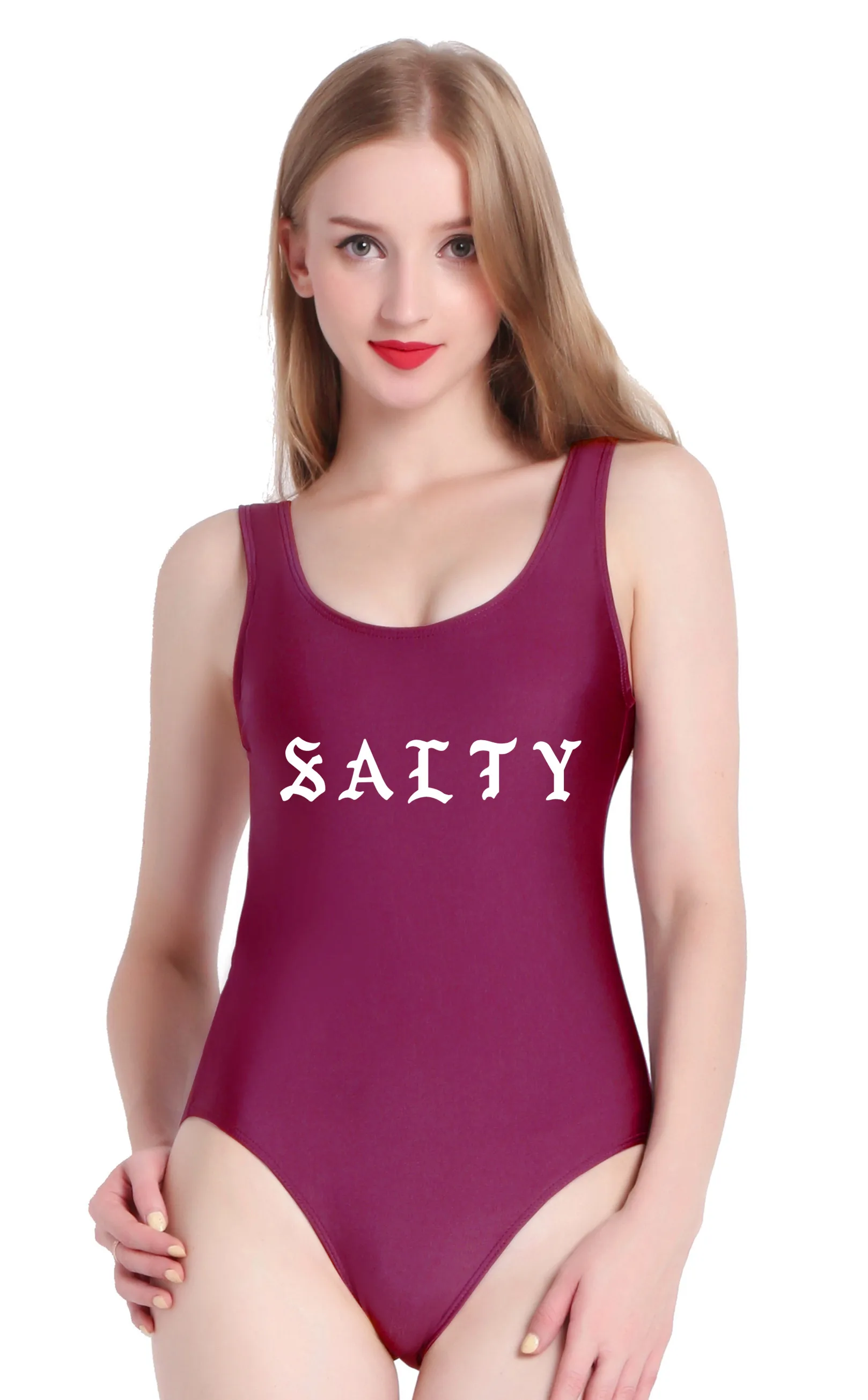 PINJIA SALTY Женский модный сексуальный слитный купальник с высокой талией и надписью и большим размером(S018 - Цвет: Dark Red