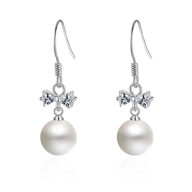 Elegant Pearl Drop Earrings With Cubic Zirconia Bowknot Design Abs Elegant Pearl Drop Earrings With Cubic Zirconia Bowknot Design Abs For Women Fashion Jewelry