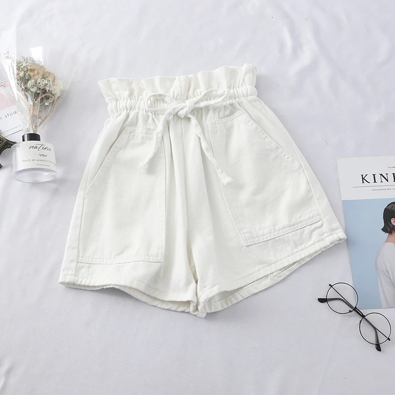 купить! Джинсы с короткими рукавами и оборками Frilly Bow Design с высокой талией Женские мини-шорты Большой