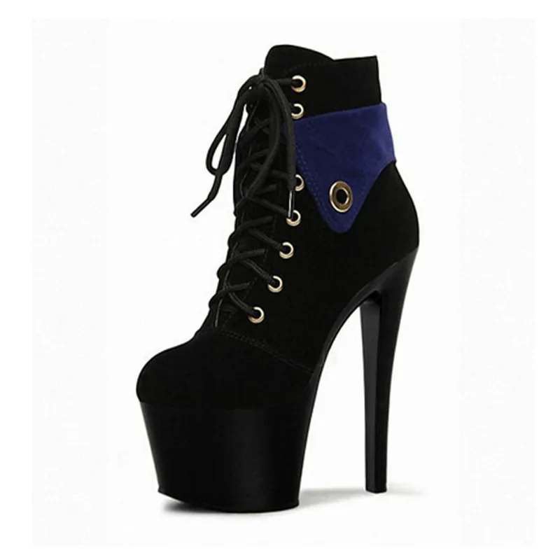 Super high heels, 17-18-20cm thin and hate sky-high club shoes, imported suede front lacing side zipper low Dance Shoes