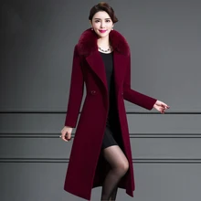 Special offer middle-aged self-cultivation women's winter coat long woolen coat solid color fur collar cashmere coat JQ01