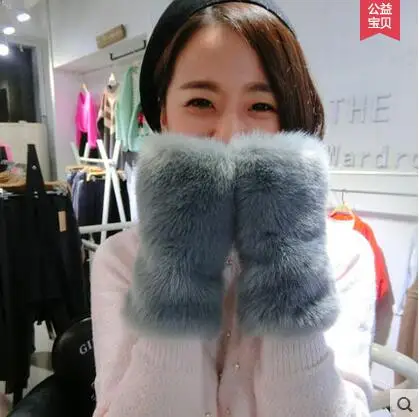 

Winter faux fur thick warm women semi-finger gloves fashion women's faux fox fur floves cute and soft fur gloves for women
