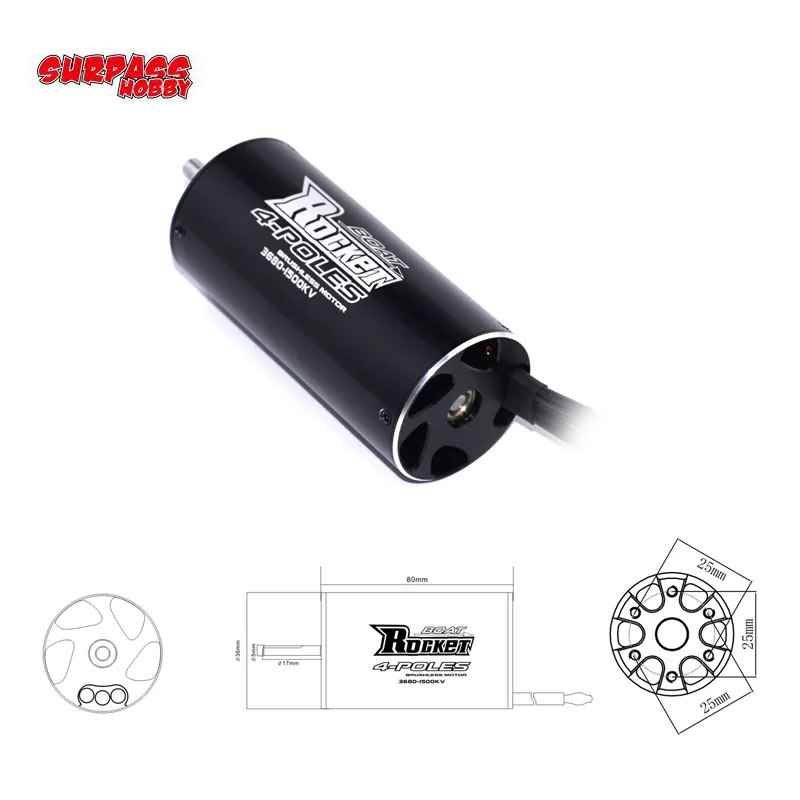 Cena Rocket 3680 1250KV 1100KV 880KV 4 bieguny bezczujnikowa bezszczotkowy silnik do 800 1000mm RC łodzi