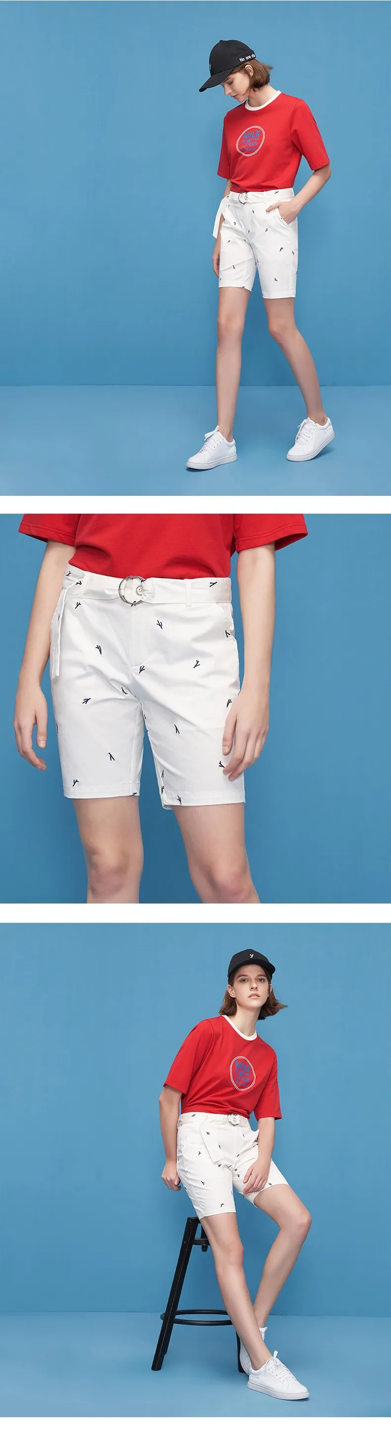 Toyouth Summer New Korean Style Funny branch Embordery straight Shorts women's shorts loose shorts women