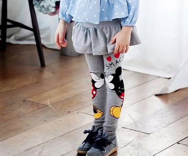 Юбка-брюки для девочек детские весенне-осенние хлопковые длинные штаны с героями мультфильмов детские леггинсы с принтом Минни юбка-пачка, штаны для детей от 3 до 7 лет