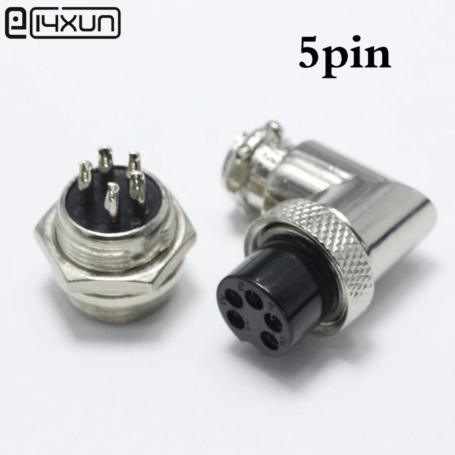 

1set GX16 5 Pin Male & Female Diameter 16mm 5P Wire Panel Connector GX16 90 Degrees Circular Connector Aviation Socket